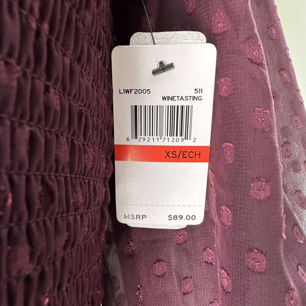 LAUNDRY by Shelli Segal Wine Tasting Square Neck Smocked Blouse Swiss Dot XS NWT - Picture 8 of 12
